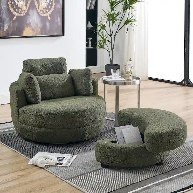 Moderne draaibare fauteuil met opbergpoef