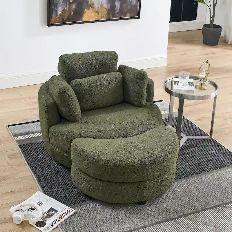 Moderne draaibare fauteuil met opbergpoef