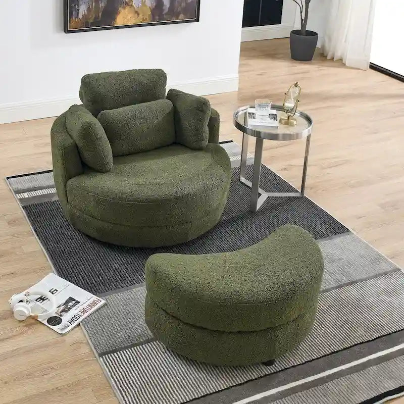 Moderne draaibare fauteuil met opbergpoef