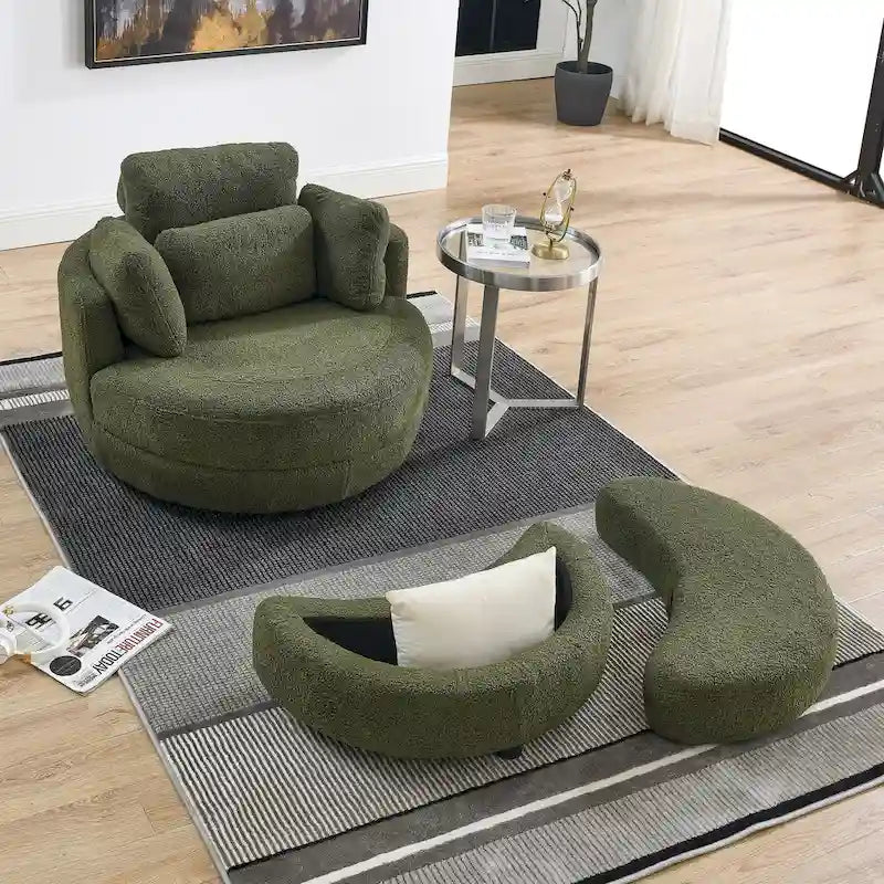 Moderne draaibare fauteuil met opbergpoef