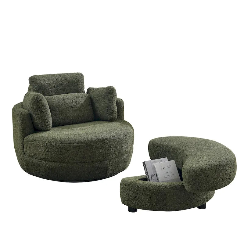 Moderne draaibare fauteuil met opbergpoef