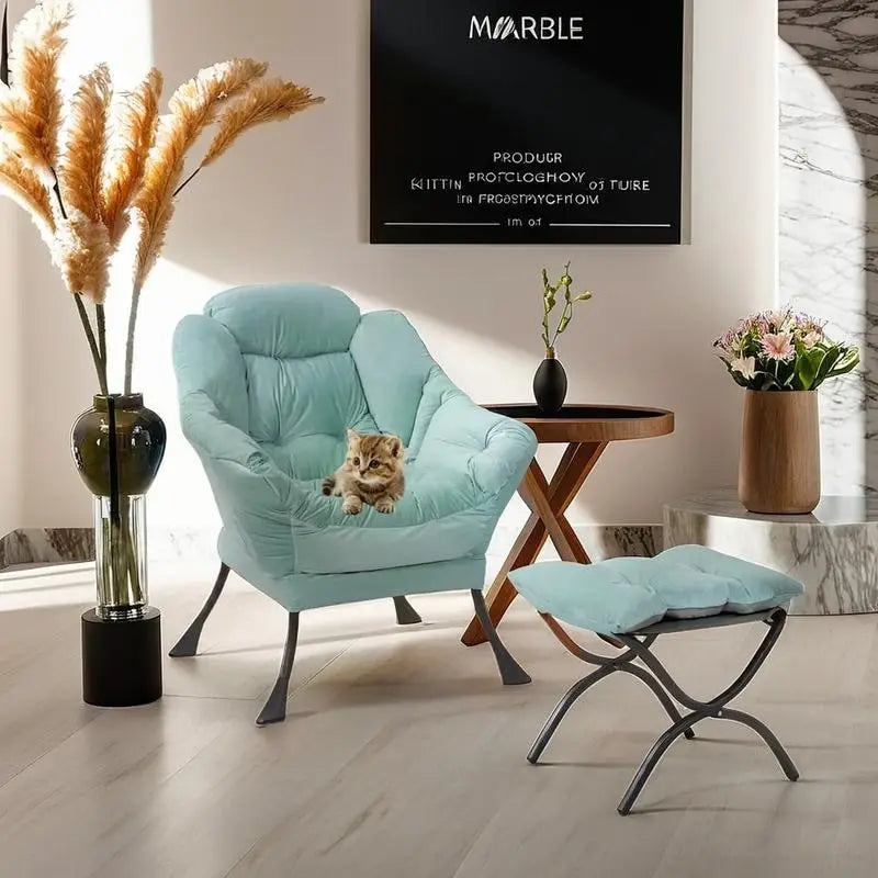 Velvet fauteuil met opklapbare voetenbank
