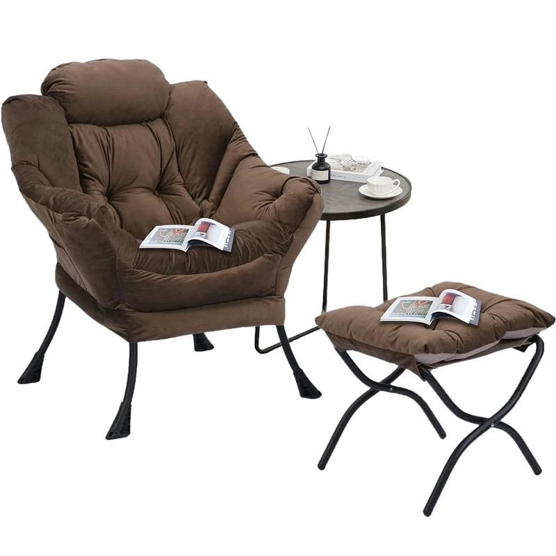 Velvet fauteuil met opklapbare voetenbank