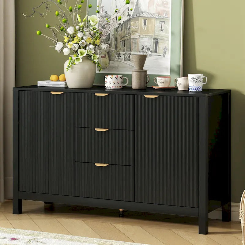 Dressoirkast met golfdesign – 3 laden, 3 verstelbare planken en softclose deuren