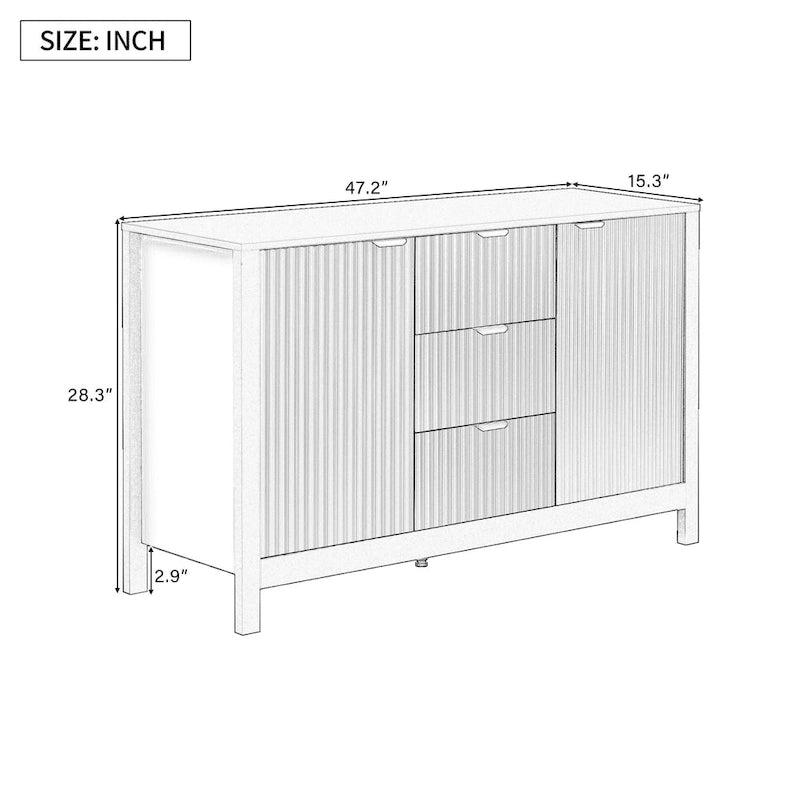 Dressoirkast met golfdesign – 3 laden, 3 verstelbare planken en softclose deuren
