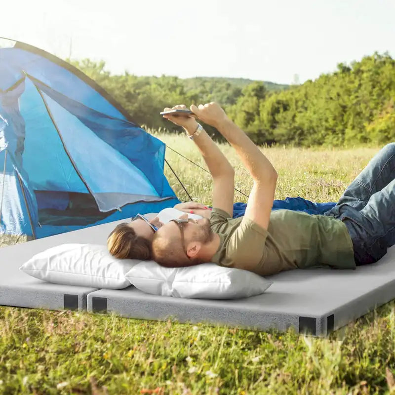 Traagschuim Campingmatras met Antislip Onderkant en Draagtas