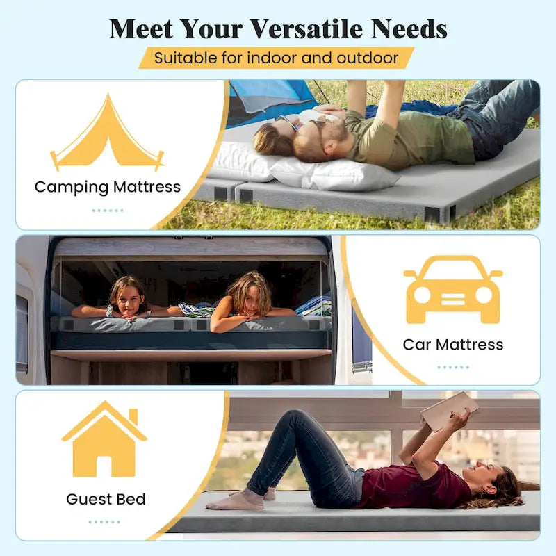 Traagschuim Campingmatras met Antislip Onderkant en Draagtas