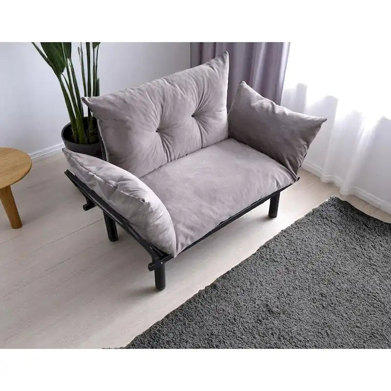 Tweezitsbank met metalen frame en afneembare kussens