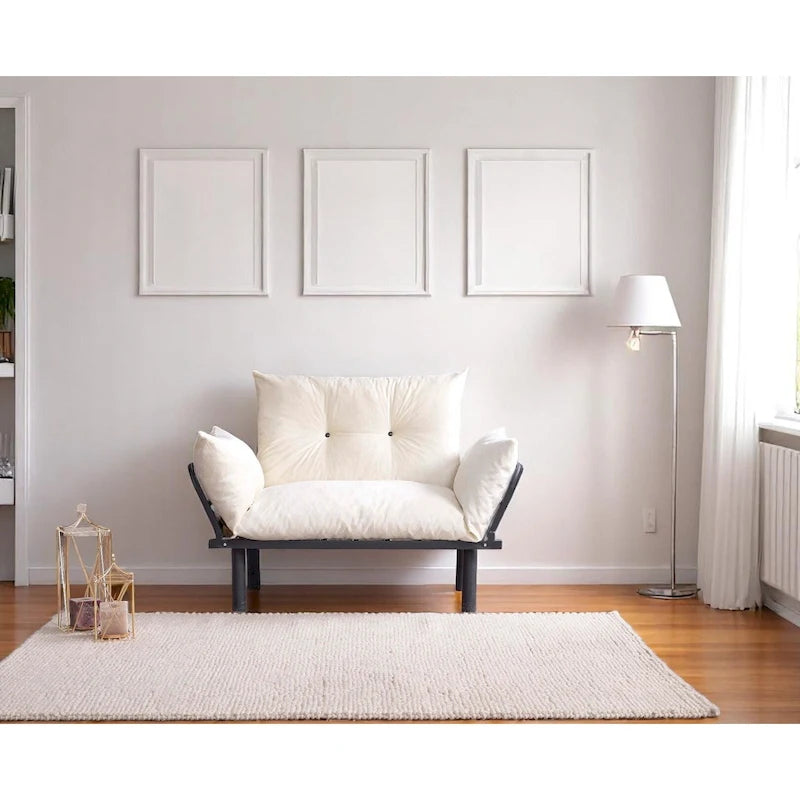 Tweezitsbank met metalen frame en afneembare kussens