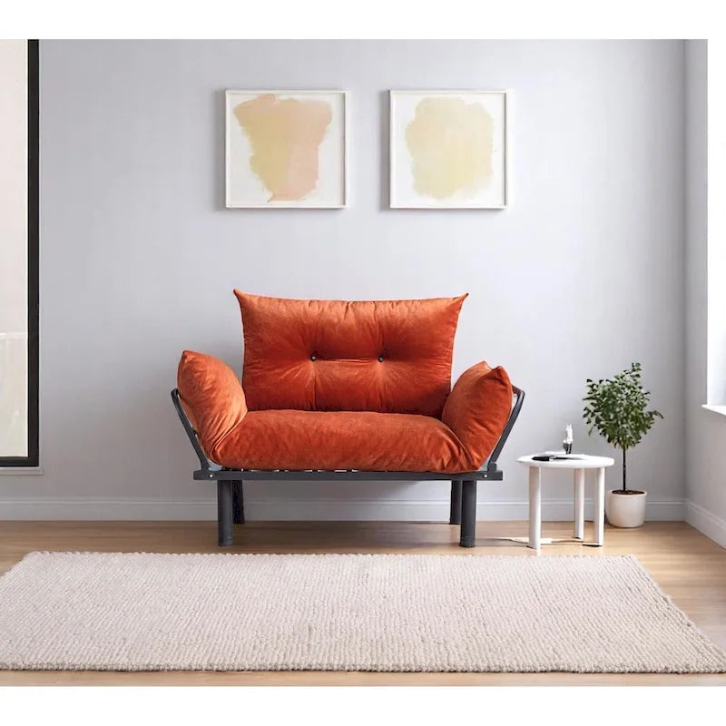 Tweezitsbank met metalen frame en afneembare kussens