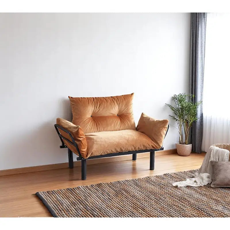 Tweezitsbank met metalen frame en afneembare kussens