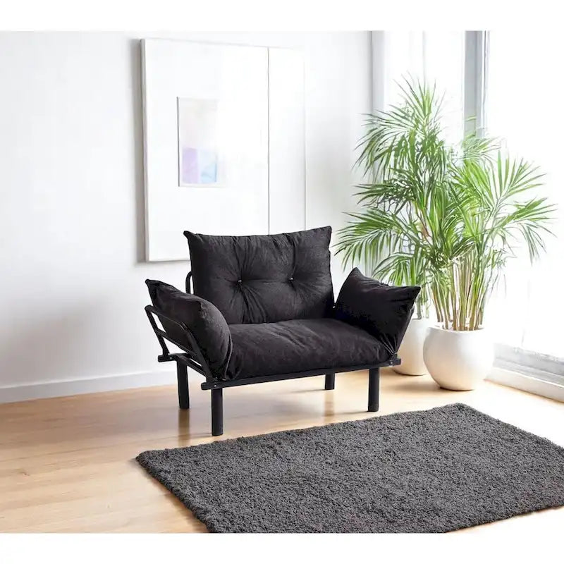 Tweezitsbank met metalen frame en afneembare kussens