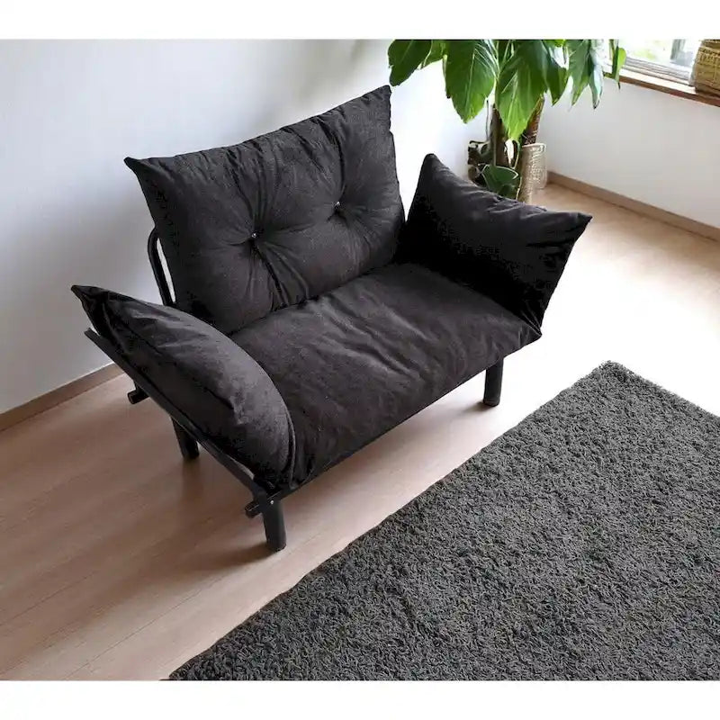 Tweezitsbank met metalen frame en afneembare kussens