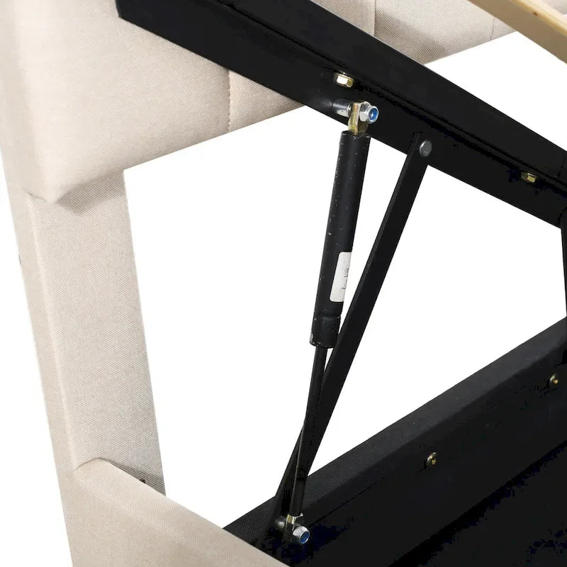 Eenpersoons hydraulisch opbergbed met gestoffeerd gestreept hoofdbord