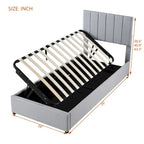 Eenpersoons hydraulisch opbergbed met gestoffeerd gestreept hoofdbord