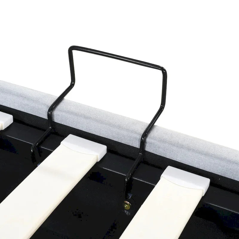 Eenpersoons hydraulisch opbergbed met gestoffeerd gestreept hoofdbord