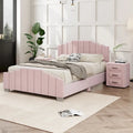 Velvet Upholstered Platform Bed Frame Vertical Channel Wingback Bed Tufted Headboard Footboard, Low Profile Panel Bed