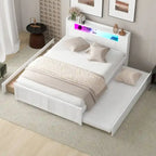 Tweepersoonsbed met LED-hoofdeinde, onderschuifbed en 2 opberglades