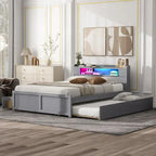 Tweepersoonsbed met LED-hoofdeinde, onderschuifbed en 2 opberglades