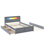 Tweepersoonsbed met LED-hoofdeinde, onderschuifbed en 2 opberglades