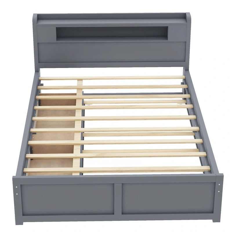 Tweepersoonsbed met LED-hoofdeinde, onderschuifbed en 2 opberglades