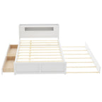 Tweepersoonsbed met LED-hoofdeinde, onderschuifbed en 2 opberglades