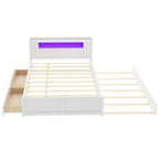 Tweepersoonsbed met LED-hoofdeinde, onderschuifbed en 2 opberglades