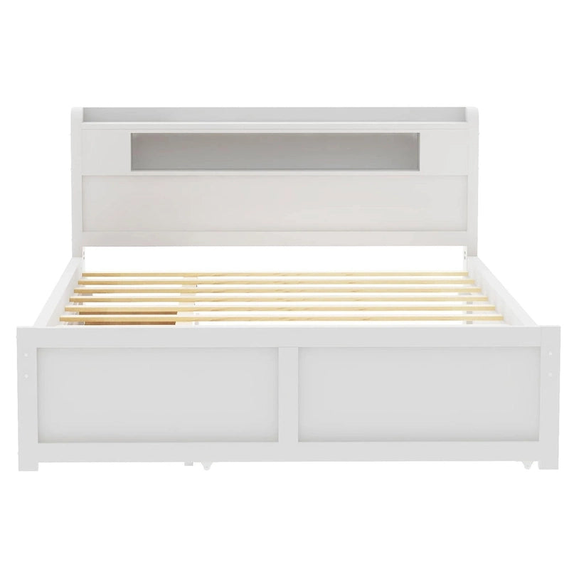 Tweepersoonsbed met LED-hoofdeinde, onderschuifbed en 2 opberglades