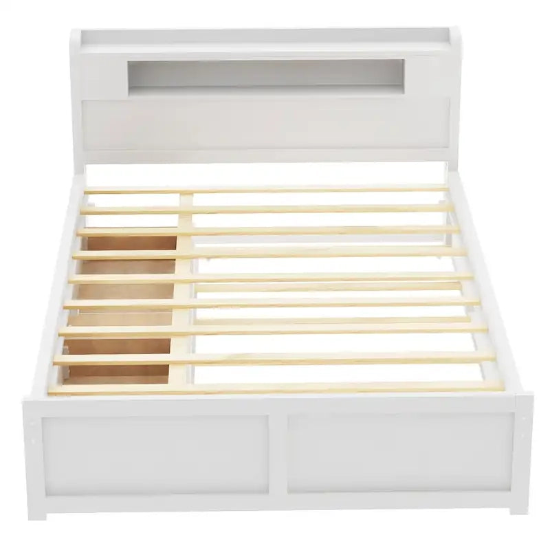 Tweepersoonsbed met LED-hoofdeinde, onderschuifbed en 2 opberglades