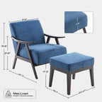 Gestoffeerde Fauteuil uit het Midden van de Eeuw met Massief Houten Frame en Ottoman