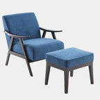 Gestoffeerde Fauteuil uit het Midden van de Eeuw met Massief Houten Frame en Ottoman