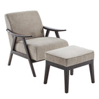 Gestoffeerde Fauteuil uit het Midden van de Eeuw met Massief Houten Frame en Ottoman