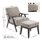 Gestoffeerde Fauteuil uit het Midden van de Eeuw met Massief Houten Frame en Ottoman