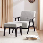 Gestoffeerde Fauteuil uit het Midden van de Eeuw met Massief Houten Frame en Ottoman