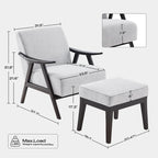 Gestoffeerde Fauteuil uit het Midden van de Eeuw met Massief Houten Frame en Ottoman