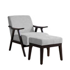 Gestoffeerde Fauteuil uit het Midden van de Eeuw met Massief Houten Frame en Ottoman