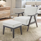 Gestoffeerde Fauteuil uit het Midden van de Eeuw met Massief Houten Frame en Ottoman
