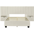 Fluwelen gestoffeerd platformbed met opberg hoofdeinde
