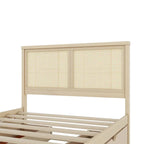Full Size Houten Opbergplatformbed met 4 Laden en Rotan Hoofdeinde – Antiek Natuurlijk