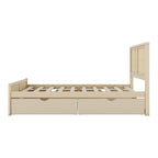 Full Size Houten Opbergplatformbed met 4 Laden en Rotan Hoofdeinde – Antiek Natuurlijk