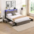 Tweepersoonsbed frame met opbergbedhoofd en laadstation