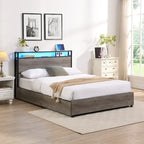 Tweepersoonsbed frame met opbergbedhoofd en laadstation