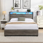 Tweepersoonsbed frame met opbergbedhoofd en laadstation