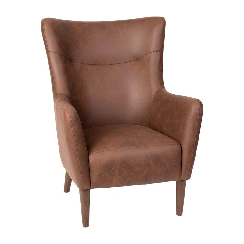 Gestoffeerde oorfauteuil met houten frame en poten
