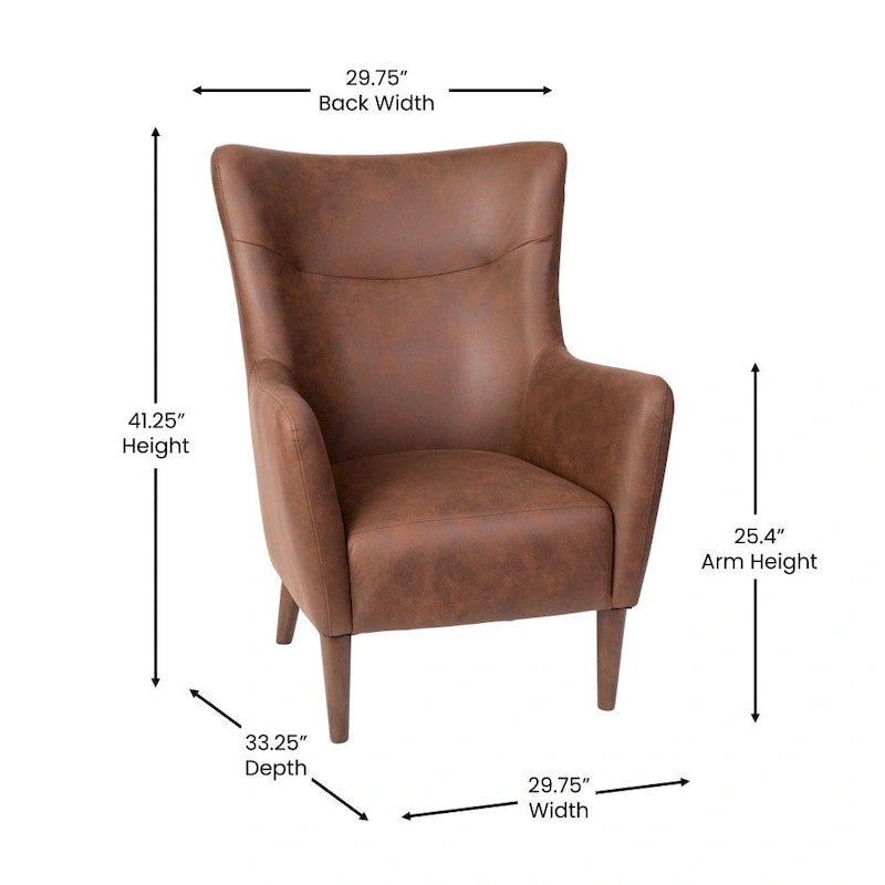 Gestoffeerde oorfauteuil met houten frame en poten