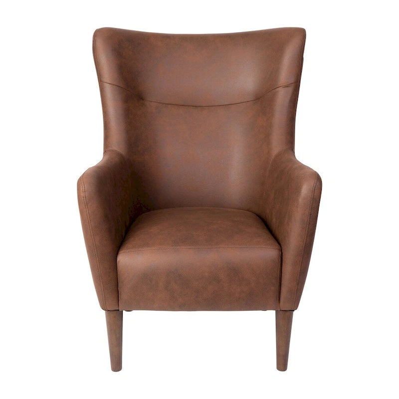 Gestoffeerde oorfauteuil met houten frame en poten