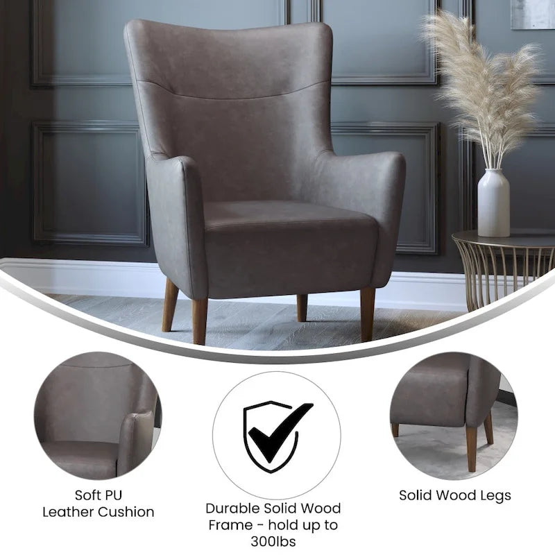 Gestoffeerde oorfauteuil met houten frame en poten
