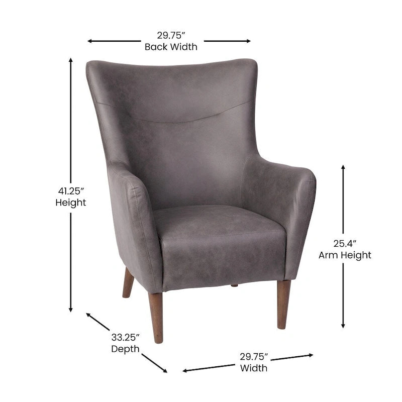 Gestoffeerde oorfauteuil met houten frame en poten