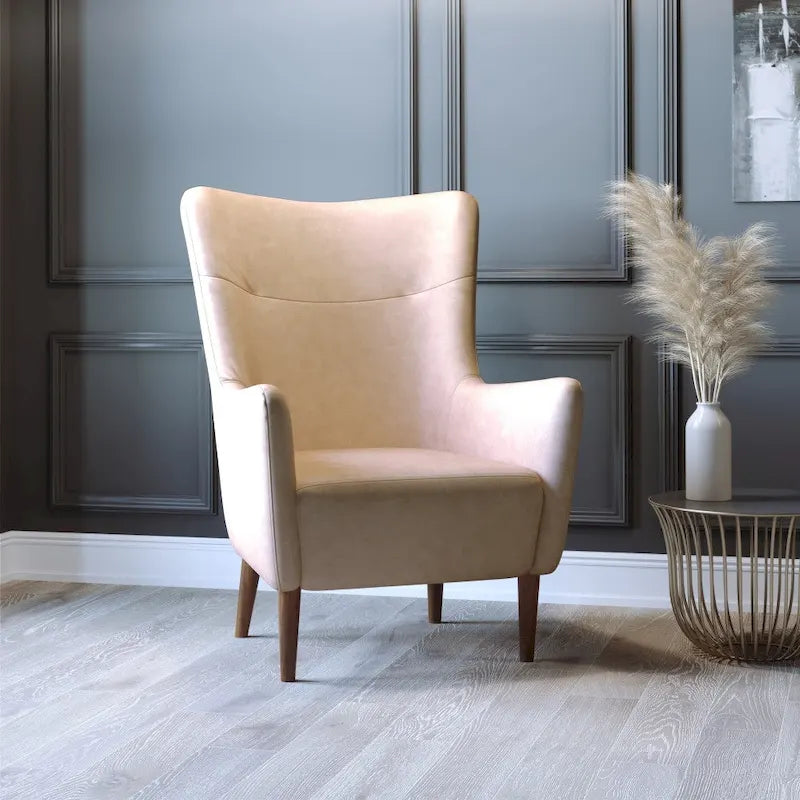 Gestoffeerde oorfauteuil met houten frame en poten