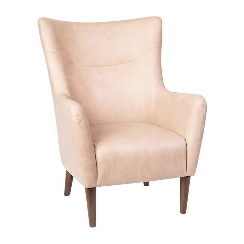 Gestoffeerde oorfauteuil met houten frame en poten